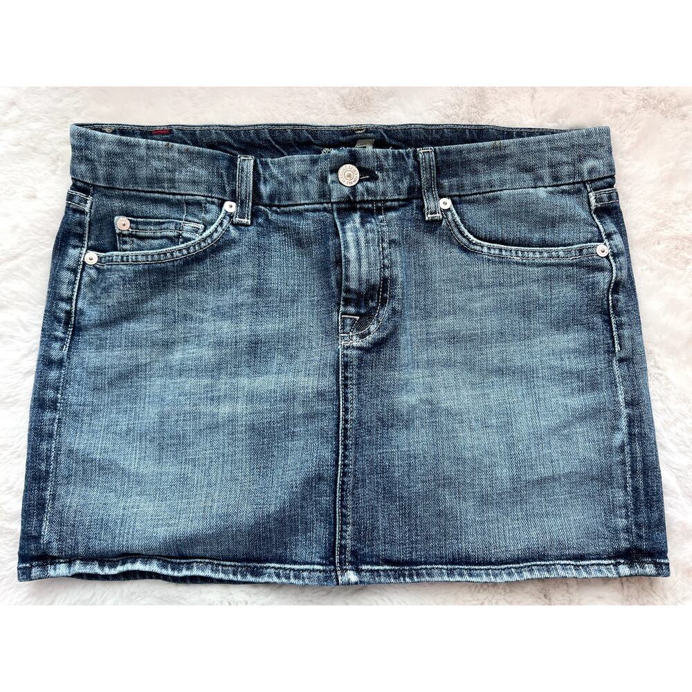 7 For All Mankind Y2k Denim Mini Skirt With Bling Pockets